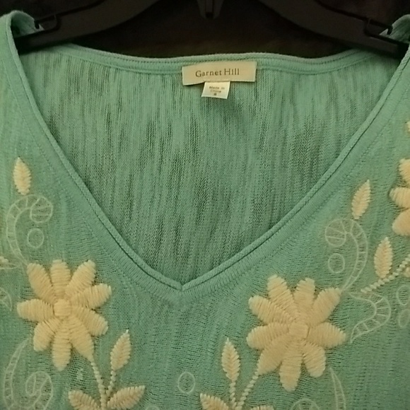 DONATED Garnet Hill embroidered aqua slub cotton - Picture 5 of 8